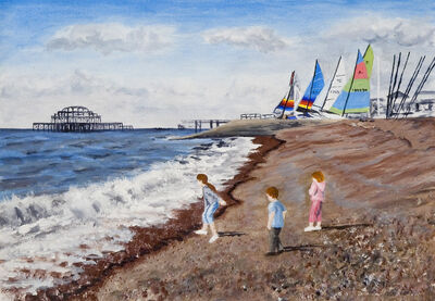 Throwing stones on Brighton Beach