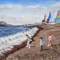 Throwing stones on Brighton Beach
