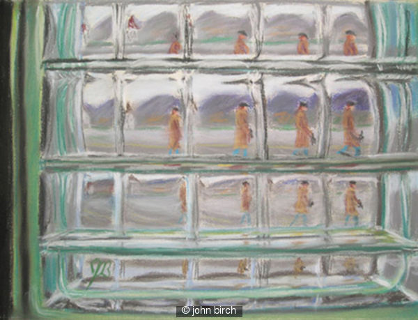 Man Through Glass Brick