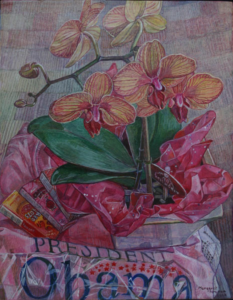 Orchids on a pink t-shirt