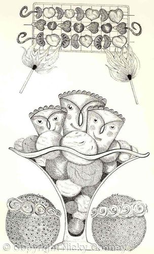 PUDDINGS IN A PANIC - FIRE AND ICE  Book Illustration