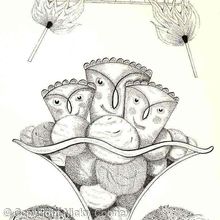 PUDDINGS IN A PANIC - FIRE AND ICE  Book Illustration