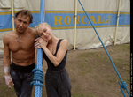 The acrobats Vitaly and Oxana Bobrov after training.